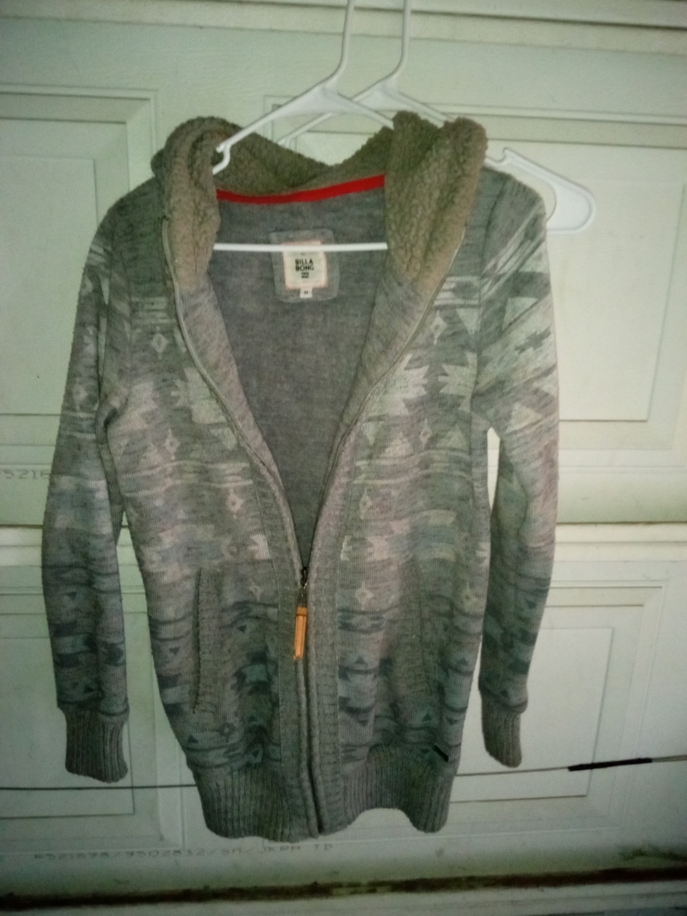 Billabong Gray Patterned Sherpa Zip-Up Hoodie